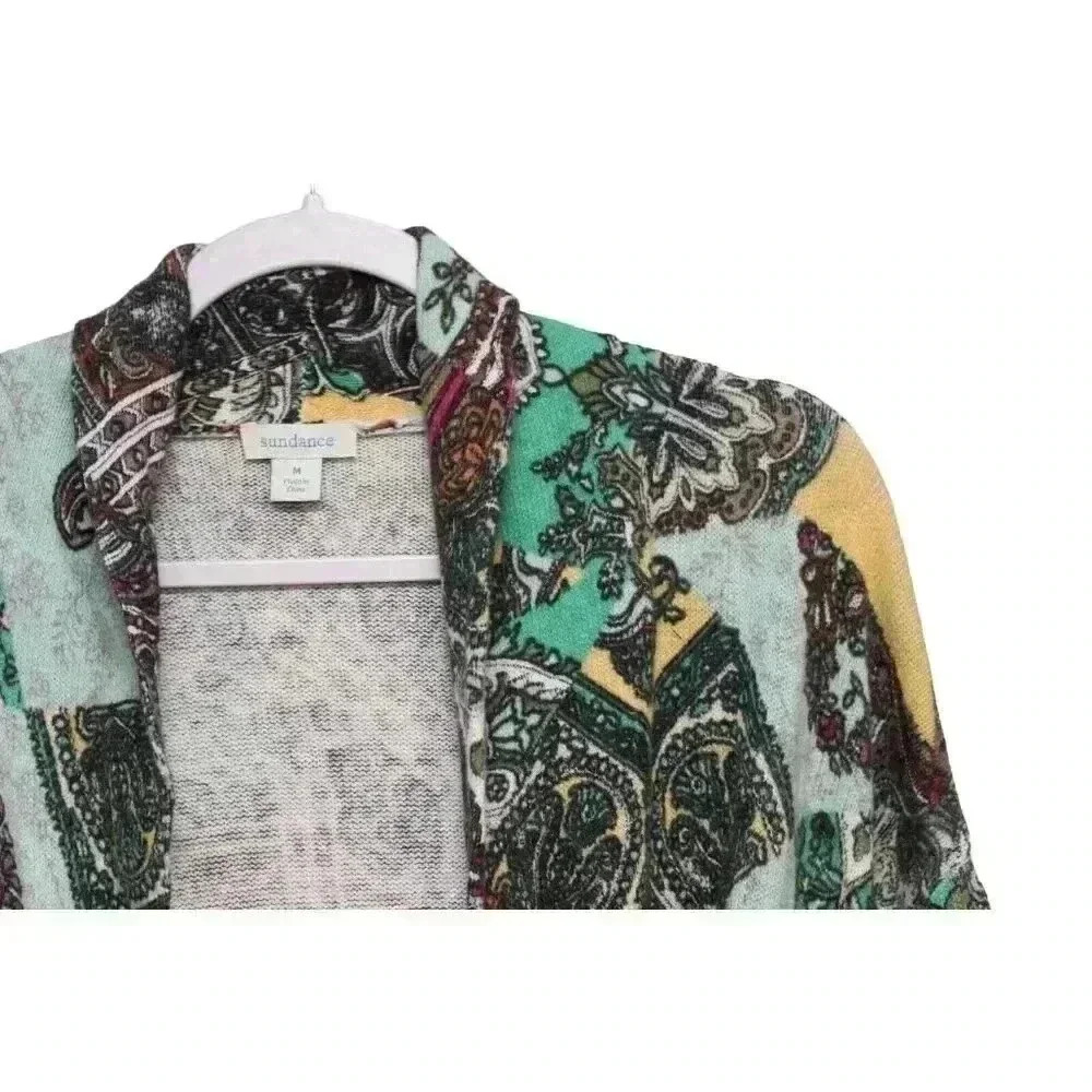Sundance Cardigan Size Medium Multicolor Patchwork Paisley Linen Belted Artsy - Picture 6 of 12